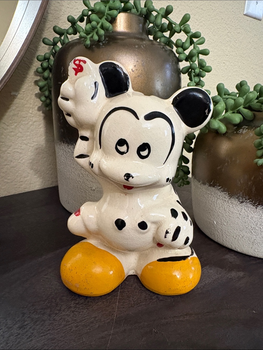 Rare Vintage 1930s Porcelain Child's Mickey Mouse Coin Bank